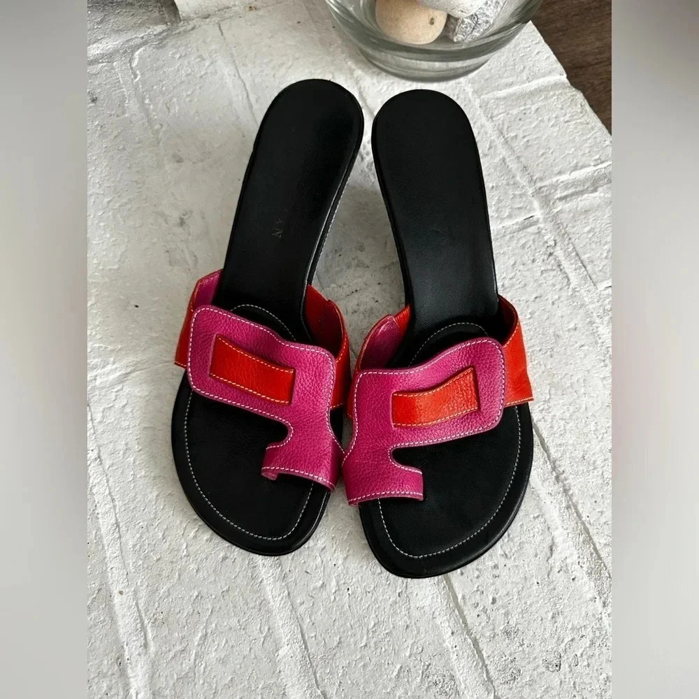 Cole Haan Womens Split Toe Pink Orange Wedge Sandals Slip On Mules Size 7.5 - Picture 1 of 7